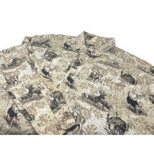 Bit & Bridle Deer‎ Print Flannel Button-Down Casual Long Sleeve Shirt